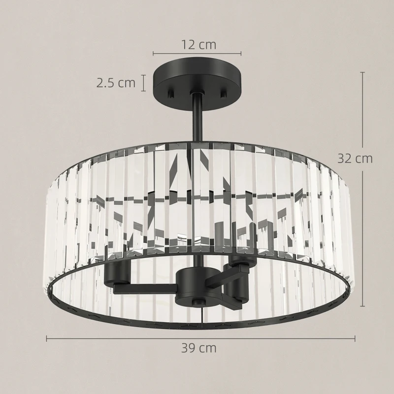 HOMCOM Crystal Ceiling Light, Semi Flush Mount Modern Crystal Chandelier Ceiling Light, E14 Base 3-Lights, Bulbs Not Included