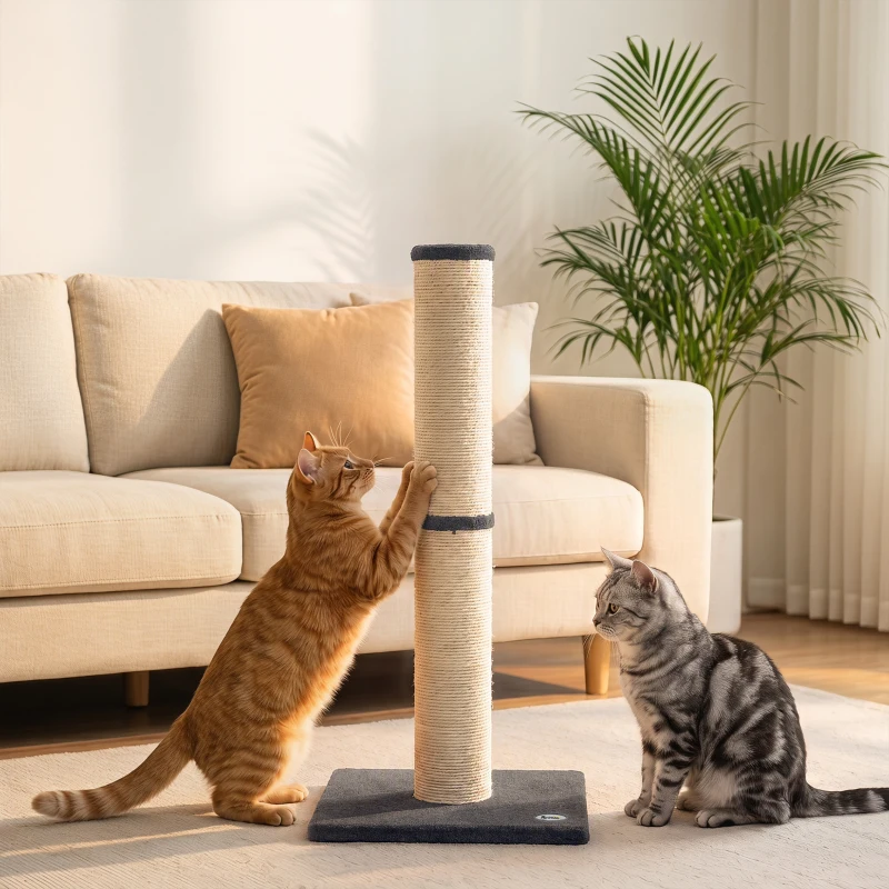 PawHut Tiragraffi per Gatti Alto 80 cm con Corda in Sisal e Base in Truciolato e Peluche, Grigio Scuro