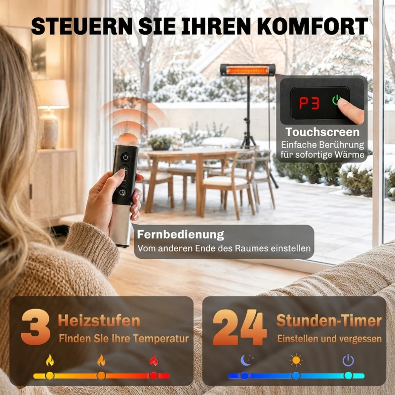 Outsunny Infrarot Heizstrahler 2500W Terrassenstrahler mit Touch & Fernbedienung 3 Heizstufen höhenverstellbarem Standfuß