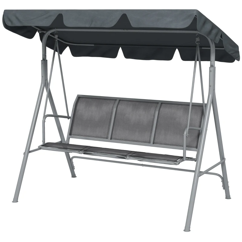 Outsunny Metal Garden Swing Chair, 3-Seater Swing Seat, Patio Hammock Bench Canopy Lounger, Dark Grey