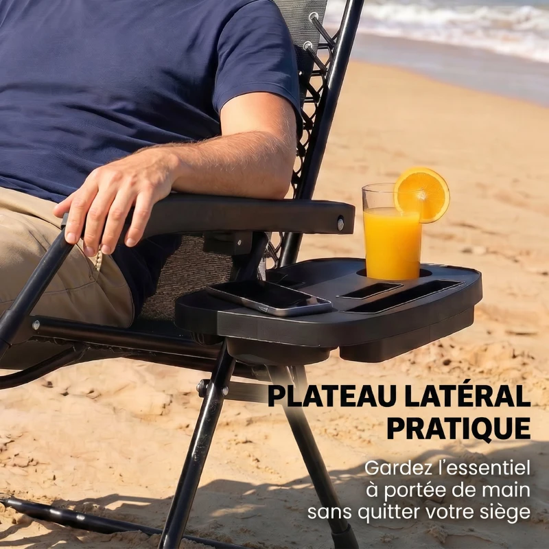 Outsunny Chaise de Gravité Zéro avec Accoudoirs, Coussin, Porte-Gobelet, Appuie-tête, Dossier Réglable, 65x93x108cm, Gris Clair