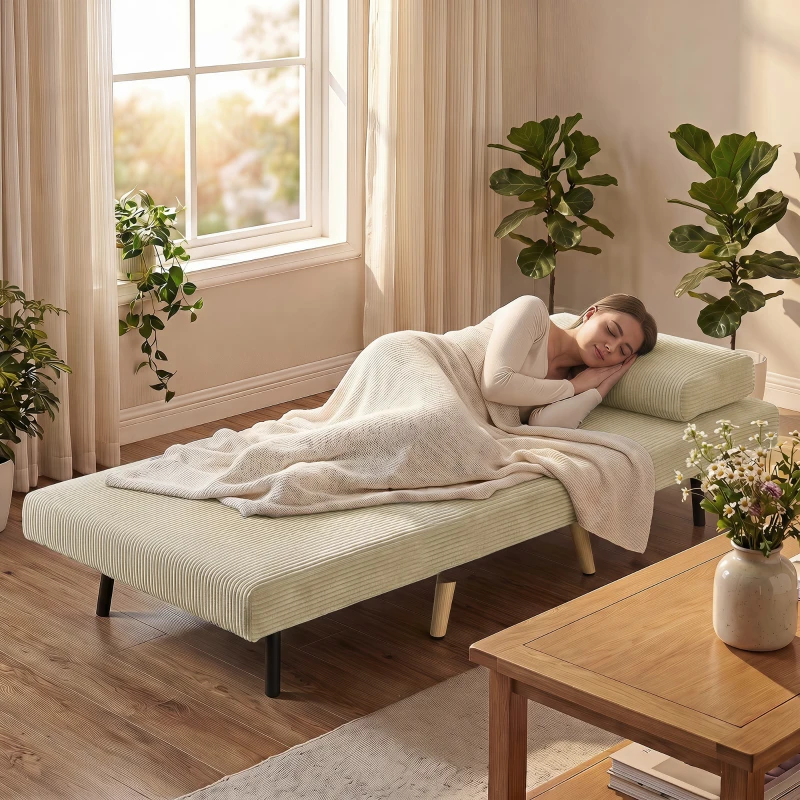 HOMCOM Schlafsessel 3-in-1, ausklappbarer Sessel aus Cord mit Schlaffunktion verstellbare Rückenlehne, Kissen, Beige