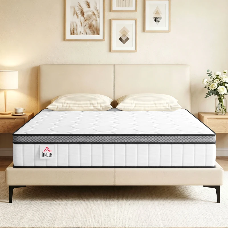 HOMCOM Matelas 140 x 190 cm, 20cm d'épaisseur, matelas à ressorts ensachés 7 zones mousse à mémoire forme au gel rafraîchissant