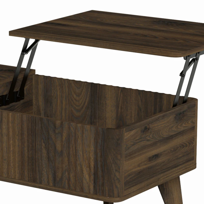 HOMCOM Mesa de Centro Elevable con Compartimento Oculto Estantes Abiertos Frontal Ondulado 100x48x41-56 cm Nogal