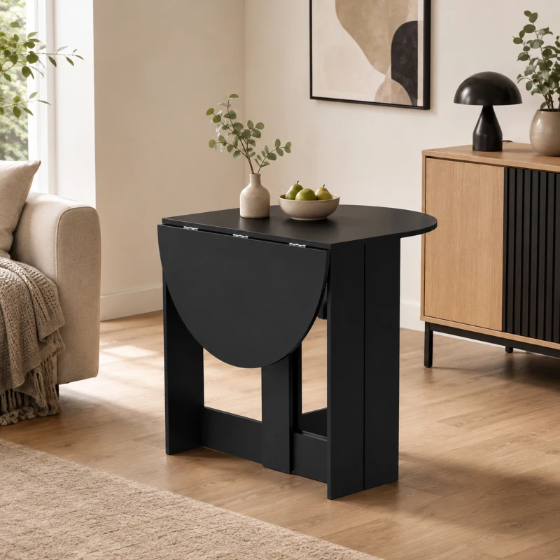 HOMCOM Folding Dining Table,  Drop-Leaf Table with Foldable Leaves for Small Spaces, Kitchen, Dining Room, Black