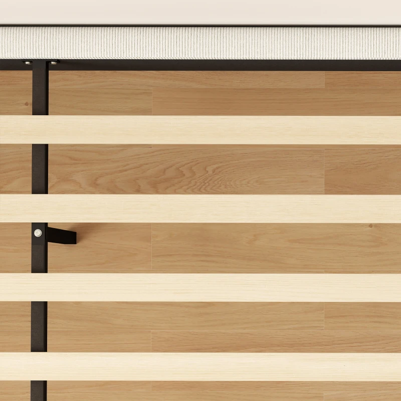 HOMCOM Cadre de Lit 140 x 190 cm avec Sommier, Lit Double Rembourré en Velours Côtelé, Espace de Rangement Au-Dessous, Crème