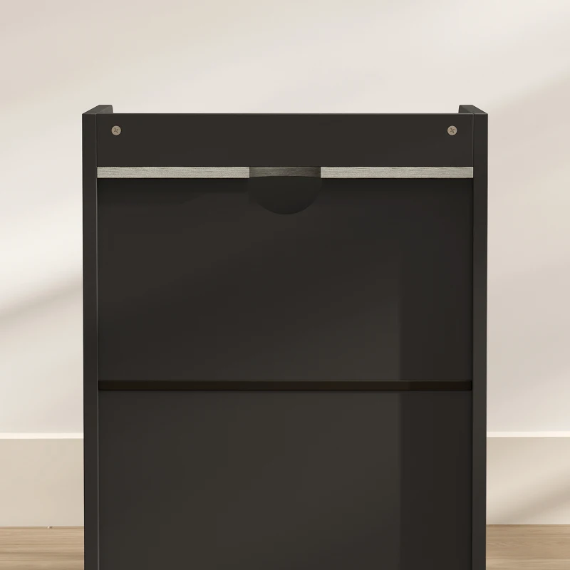 HOMCOM Modern Bedside Table, Slim Nightstand with Drawer, Shelf and Cable Holes, Black and Grey Wood Effect