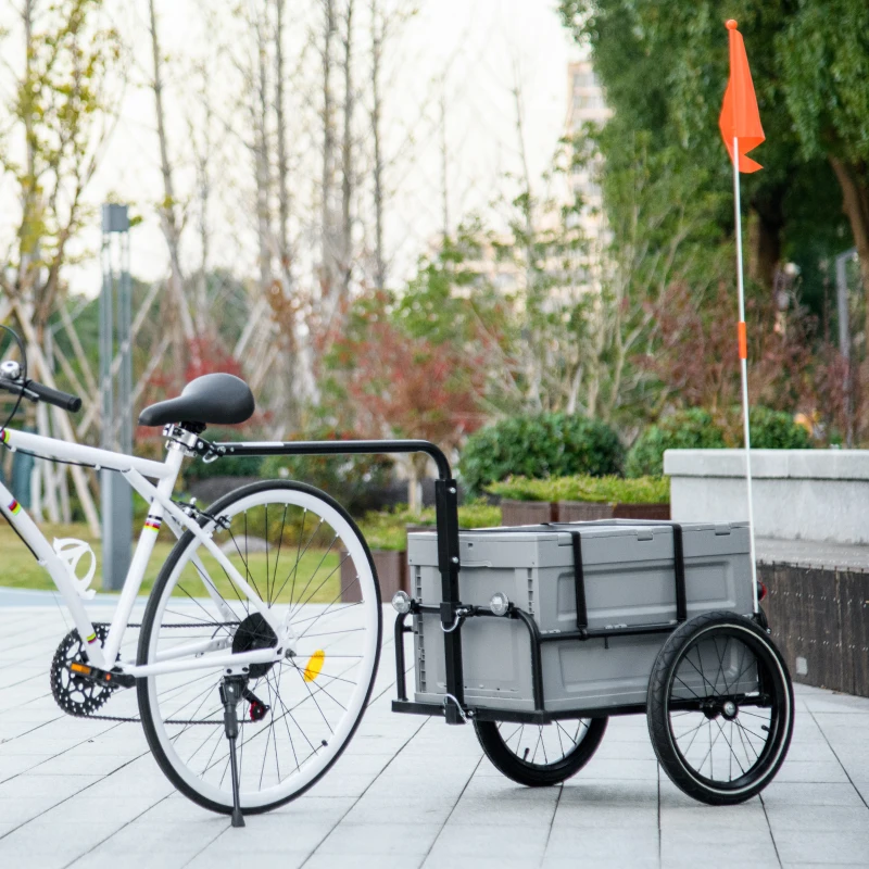 HOMCOM Remorque à vélo avec coffre de rangement amovible et pliable de 65L, réflecteurs de sécurité, charge max. 40KG, gris
