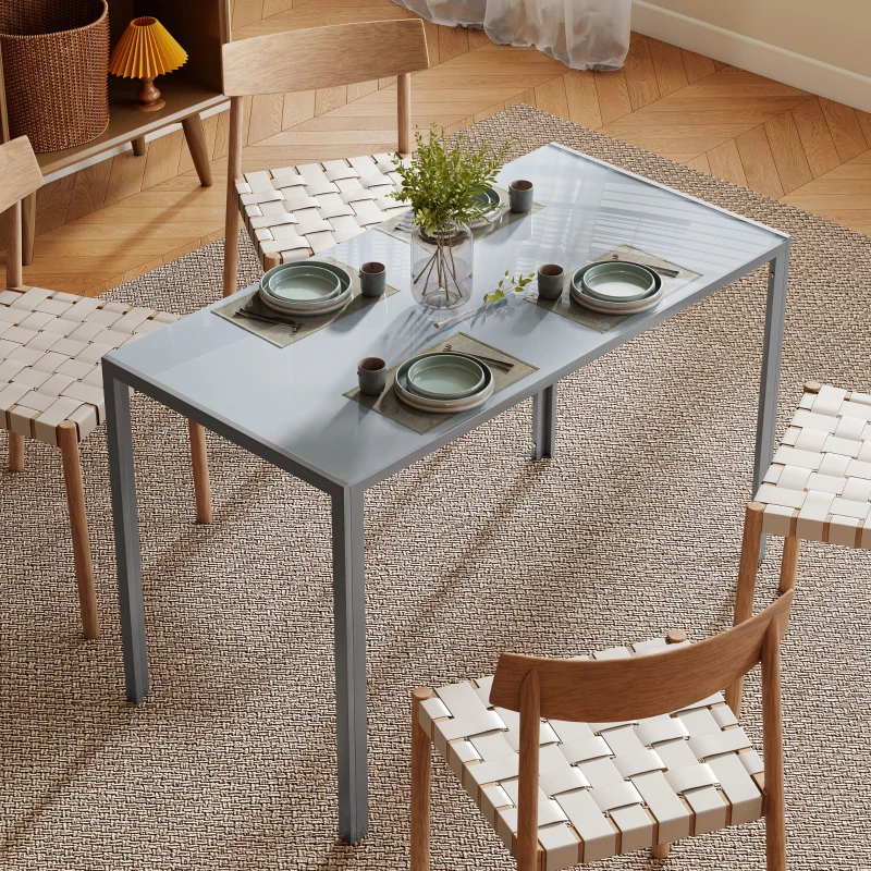 HOMCOM Mesa de Cocina de Cristal para 4-6 Personas con Patas de Metal Multifuncional para Cocina Salón 120x60x75 cm Gris