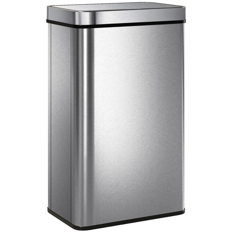 HOMCOM Poubelle à capteur 60 L avec couvercle à fermeture douce, poubelle de cuisine automatique en acier inoxydable, argenté