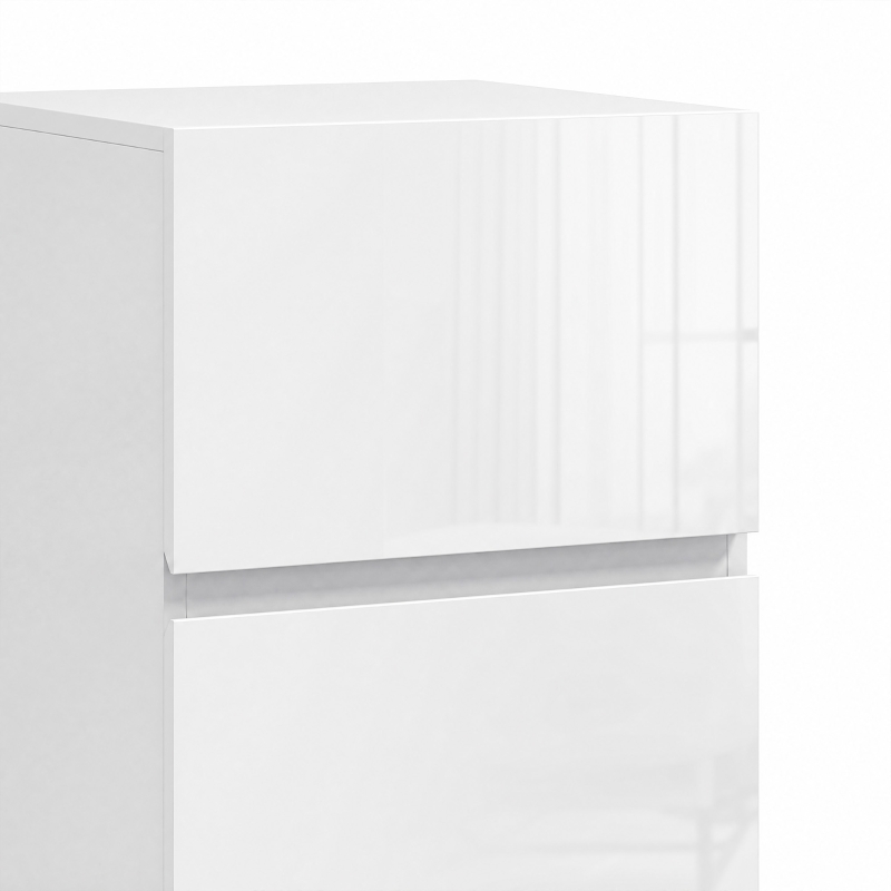HOMCOM Juego de 2 Mesitas de Noche Estrechas Mesillas de Noche Dormitorio con 2 Cajones Frentes de Alto Brillo Blanco