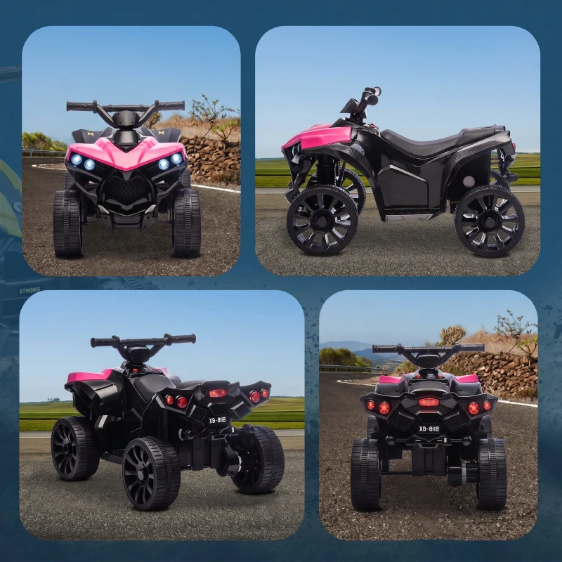 AIYAPLAY Quad Electric pentru Copii 6V, ATV cu Faruri LED și Muzică, 18-56 Luni, Roz