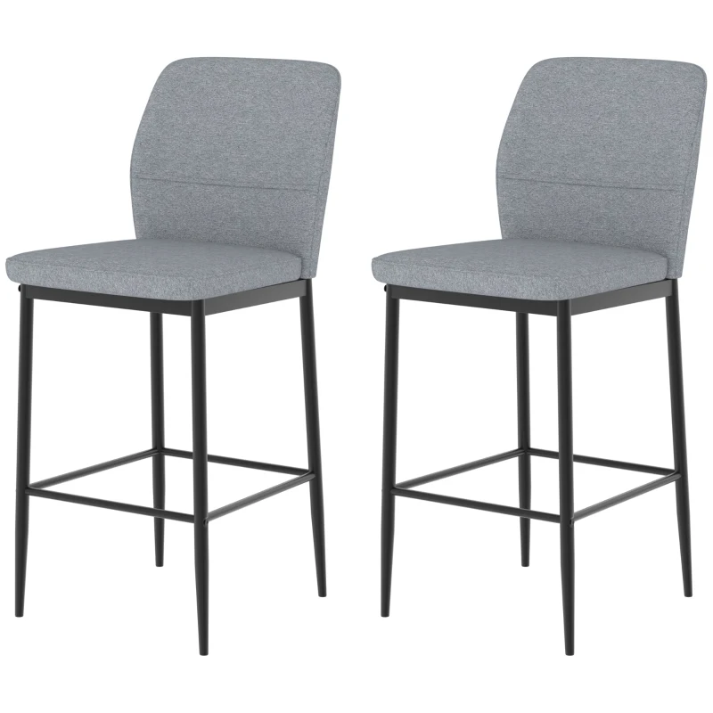 HOMCOM Modern Tall Chairs, Set of 2 Velvet Bar Stools with Footrest and Backrest, Kitchen & Living Room Stools, Grey