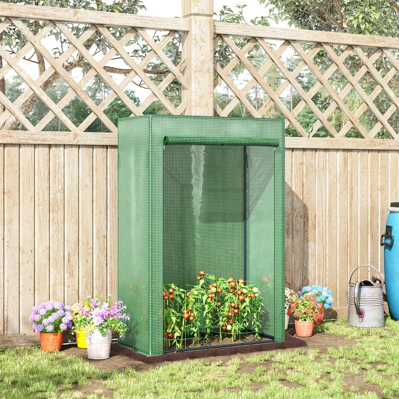 Outsunny Serre de jardin, serre de balcon, bâche renforcée PE, châssis en acier, porte zippée enroulable, pour légumes plantes fleurs en toutes saisons intérieur et extérieur, 100 x 50 x 150 cm vert