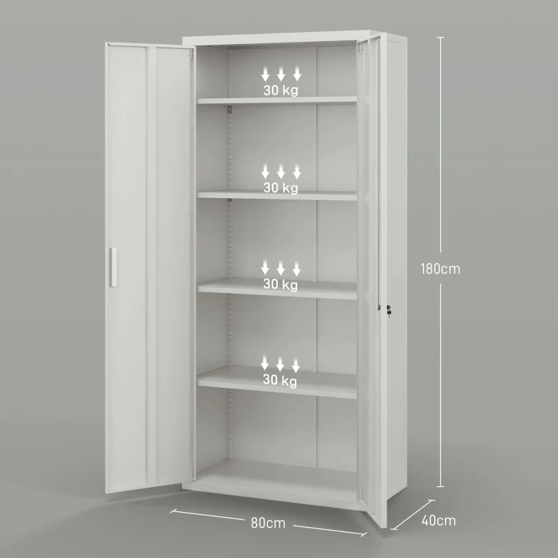 HOMCOM Armário para Arquivos de 5 Níveis com Chaves Prateleiras Ajustáveis Armário de Arquivos Metálico 80x40x180 cm Branco