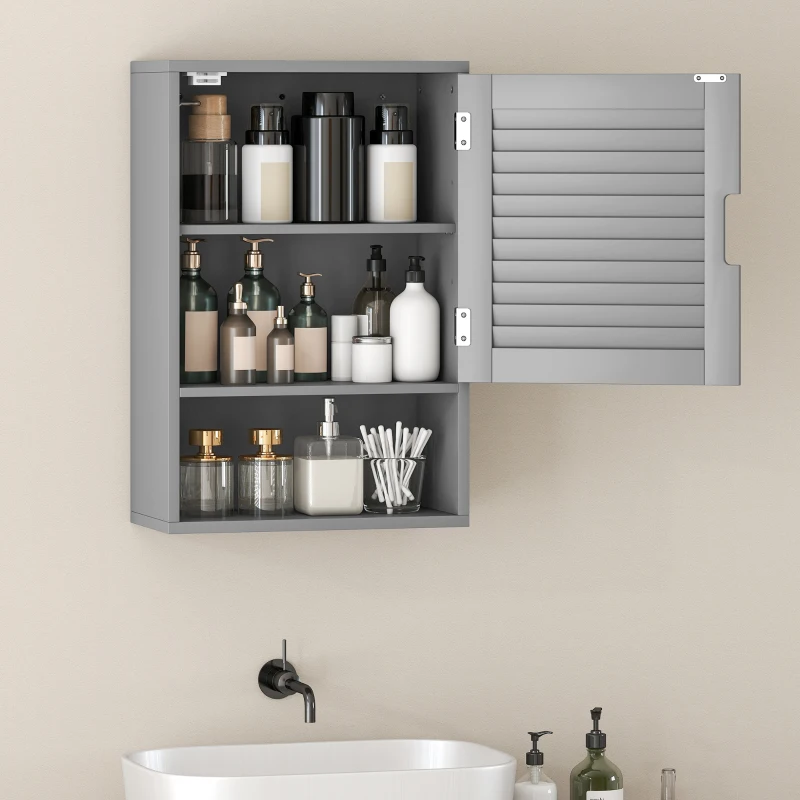 HOMCOM Bathroom Cabinet, Wall Mounted Storage Cabinet with Adjustable Shelves, 40 x 20 x 60 cm, Grey
