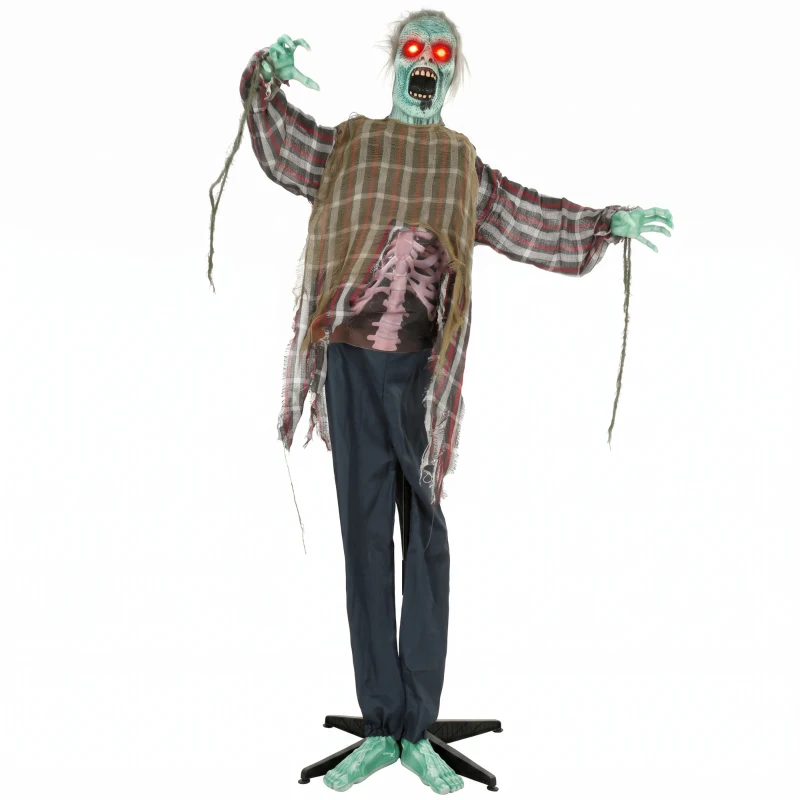 HOMCOM Animowany zombie na Halloween w naturalnej wielkości, 170 cm, z aktywacją dźwiękiem i dotykiem, straszna dekoracja