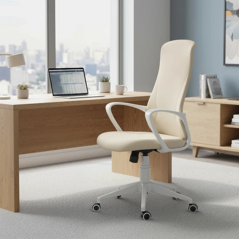 Vinsetto Silla de Oficina Giratoria Altura Ajustable con Reposabrazos Función de Basculante Respaldo Alto 62x56x110-119,5cm Beige