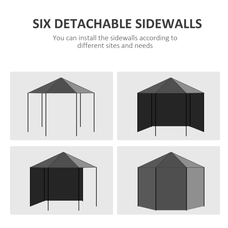 Outsunny 4m Hexagonal Gazebo Canopy Party Tent, Includes 6 Removable Side Walls for Outdoor Events, with Windows and Doors, Black(m-17)