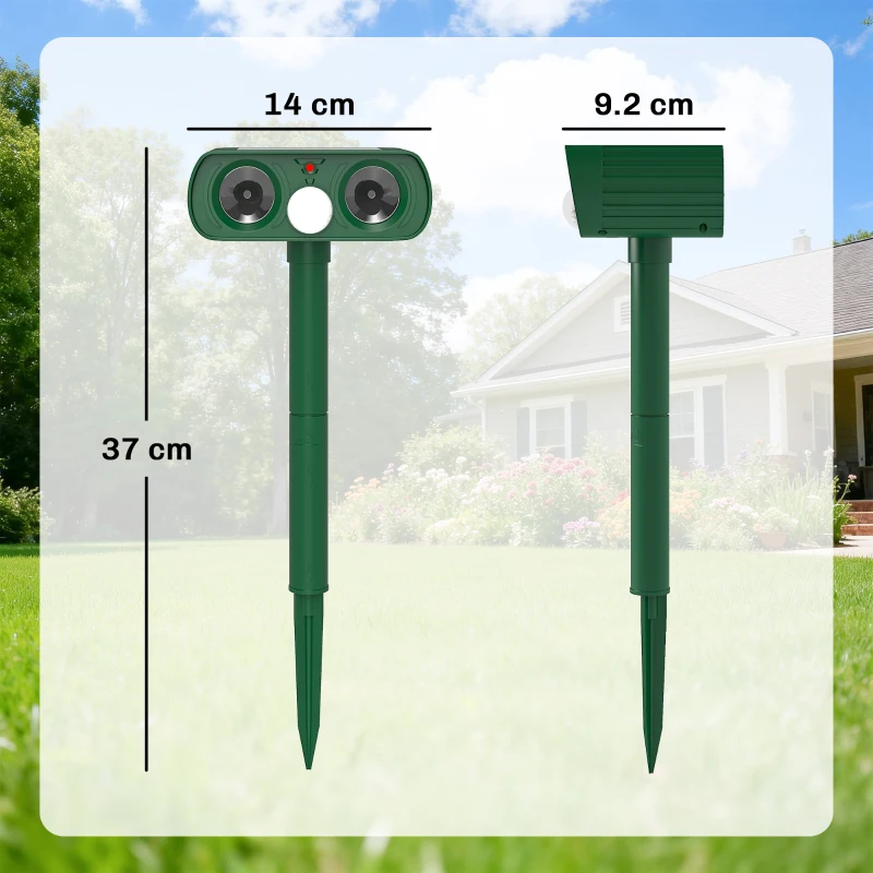 Outsunny Ultrasonic Cat Repellent, PIR Motion Sensor 110°, LED Flash, Solar Cat Deterrents for Gardens UK