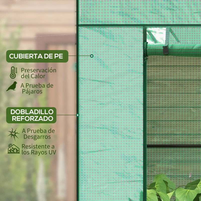 Outsunny Invernadero de Exterior con Ventanas de Malla y Puerta con Cremallera para Cultivar Plantas Flores 196x77x197 cm Verde