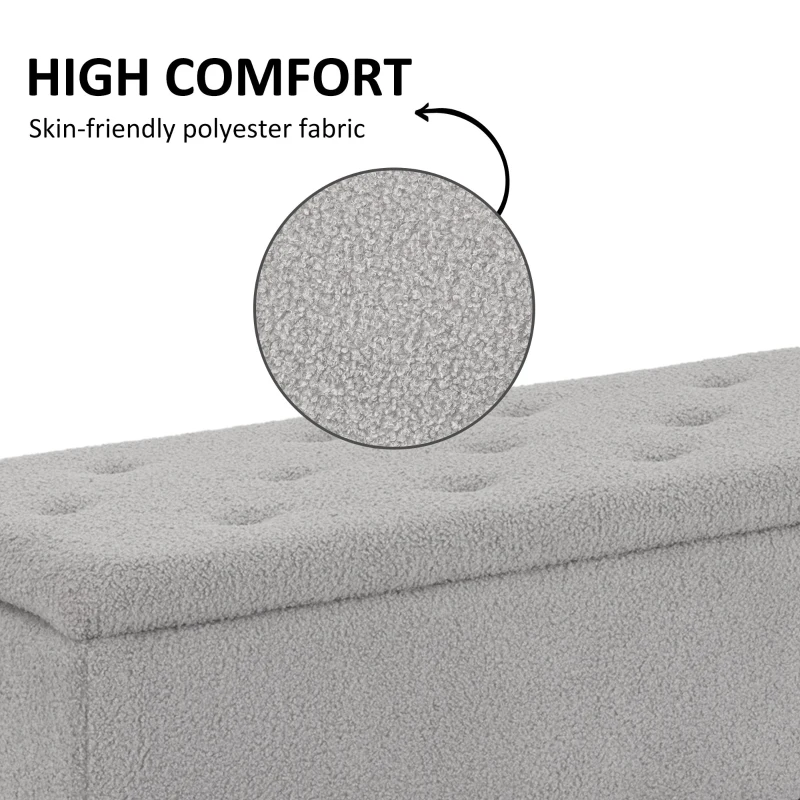 HOMCOM Storage Ottoman, Bench with Wooden Legs, 47L Ottoman Holds up to 120KG, for Living Room, Bedroom, Grey
