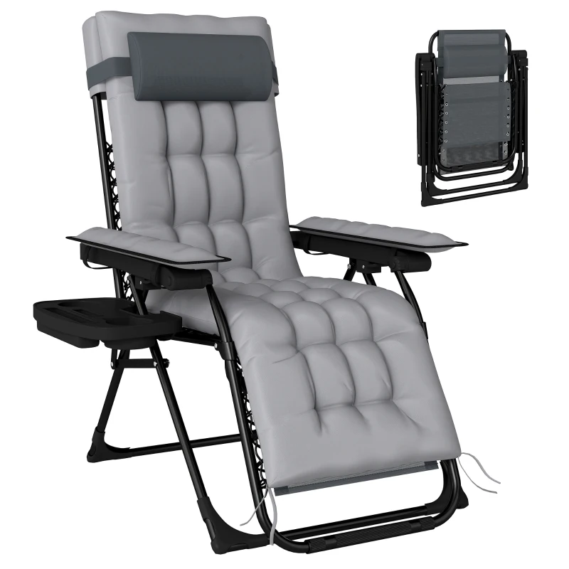 Outsunny Chaise de Gravité Zéro avec Accoudoirs, Coussin, Porte-Gobelet, Appuie-tête, Dossier Réglable, 65x93x108cm, Gris Clair