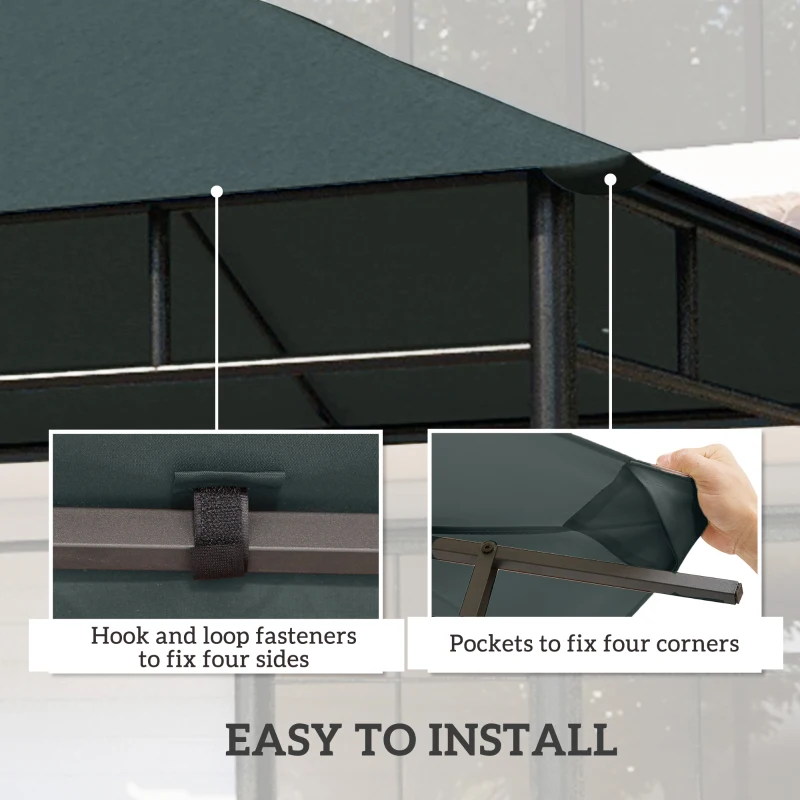 Outsunny 3 x 3 m Gazebo Canopy Replacement Cover, Garden Gazebo Roof Replacement, TOP COVER ONLY, Charcoal Green