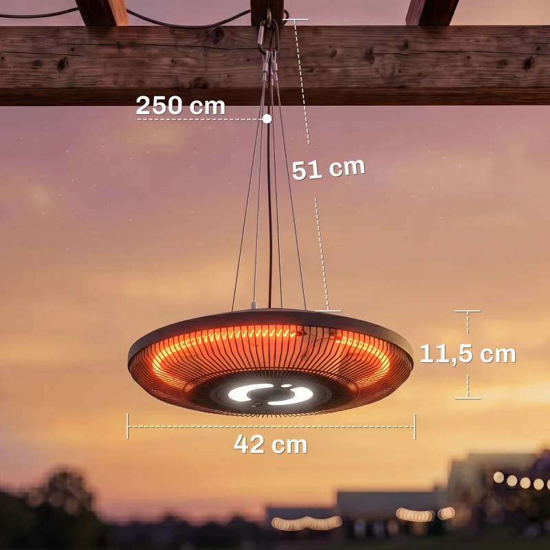 Outsunny Infrarot Heizstrahler Hängend 2000W Carbonfaser Deckenheizstrahler mit LED-Beleuchtung Touch & Fernbedienung 2 Heizstufe