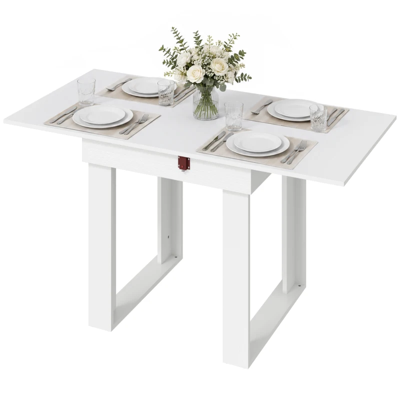 HOMCOM Folding Dining Table Under-Table Storage Extendable Kitchen Table Steel Rail White