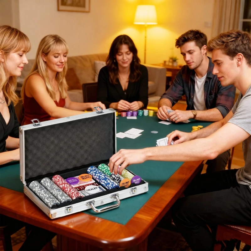 SPORTNOW Set Poker pentru 7-8 Jucători cu 300 de Jetoane, 2 Pachete de Cărți și 5 Zaruri, din Aluminiu și Poliester