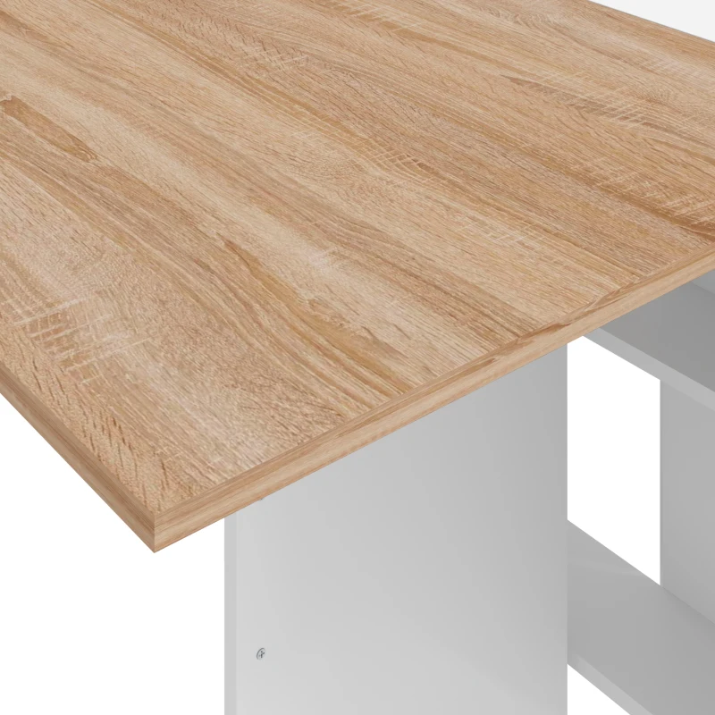 HOMCOM Folding Dining Table, Drop Leaf Table with 2-Tier Shelves, Rolling Casters, White and Natural