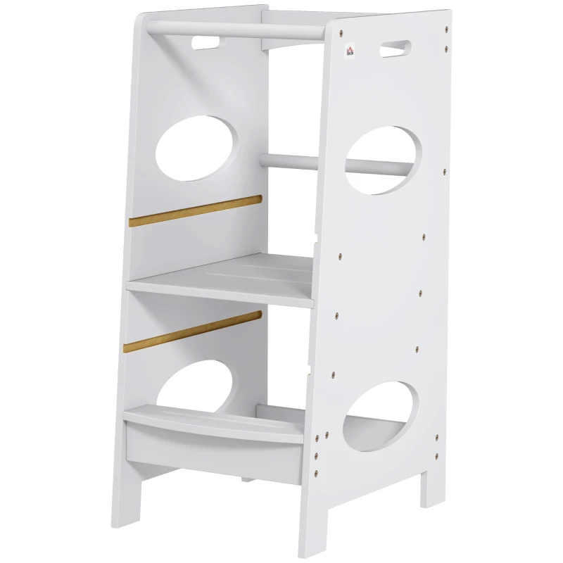 HOMCOM Torre de Aprendizaje para Niños con Pedal Altura Ajustable en 3 Posiciones y Barra de Seguridad 40x50x90 cm Gris