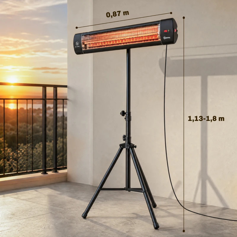 Outsunny Infrarot Heizstrahler 2500W Terrassenstrahler mit Touch & Fernbedienung 3 Heizstufen höhenverstellbarem Standfuß