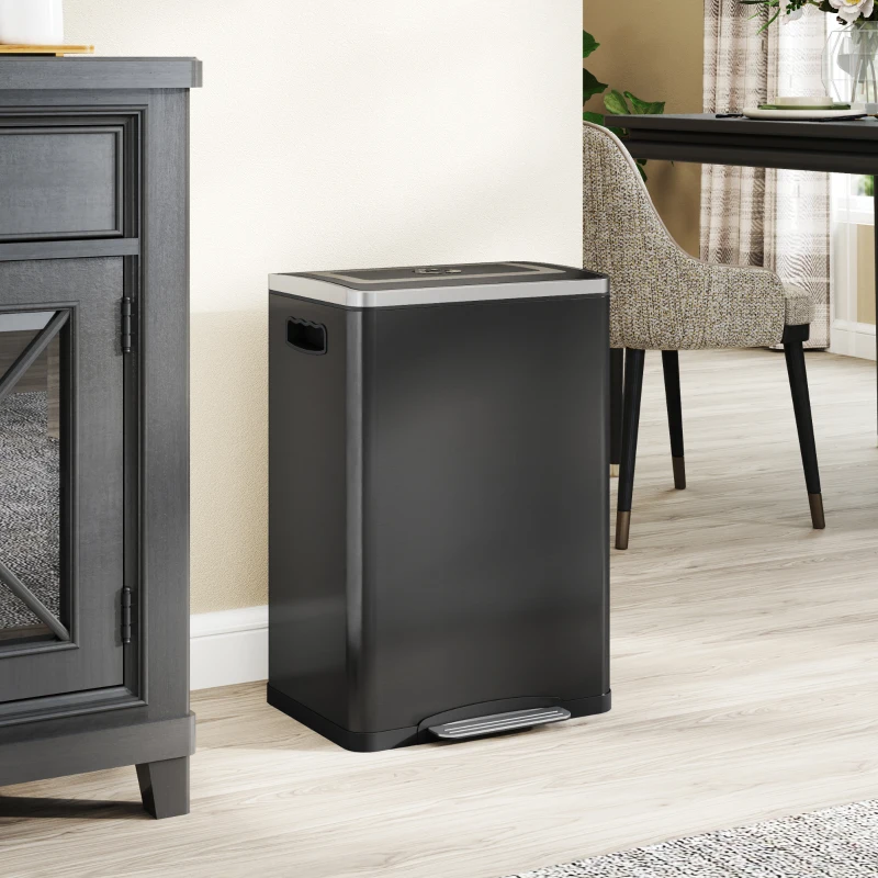 HOMCOM Coș de Gunoi cu 2 Secțiuni de 20L cu Capac Silențios, din Oțel Inoxidabil și PP, 40x34.8x59 cm, Negru