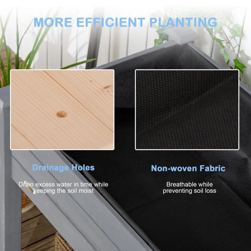Outsunny Raised Bed for Garden, Wooden Elevated Planter Box with Bed Liner, for Flower Vegetable Herb, Dark Grey
