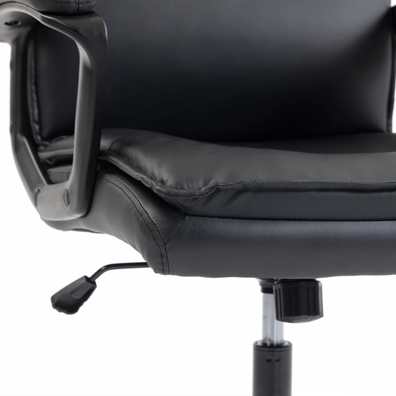 HOMCOM Scaun de Birou Rotativ din Piele PU, Funcție Legănare, Spătar Înalt, Reglabil pe Înălțime, Suportă 120 kg, Negru