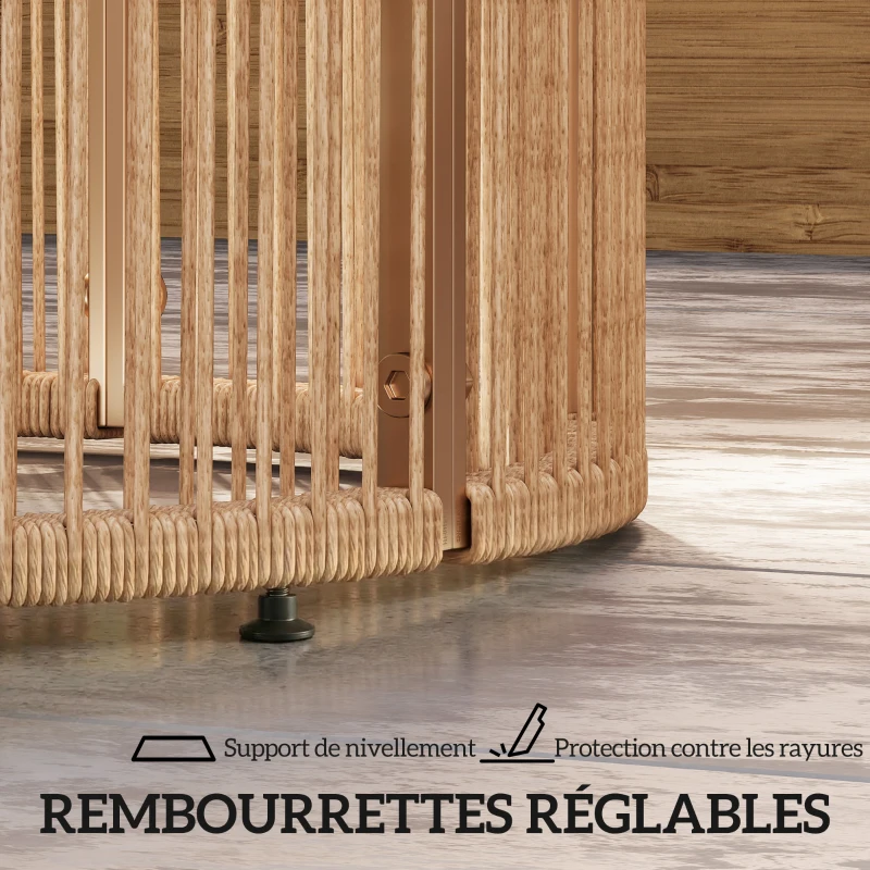 Outsunny Table Basse de Jardin Ronde en Résine Tressée, Plateau en Verre Trempé et Cadre en Acier Galvanisé, 70x70x33cm, Marron