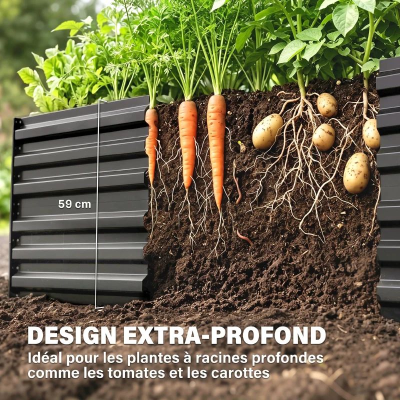 Outsunny Carré potager de jardin rectangulaire tubes de renforcement acier galvanisé 180 x 90 x 59 cm