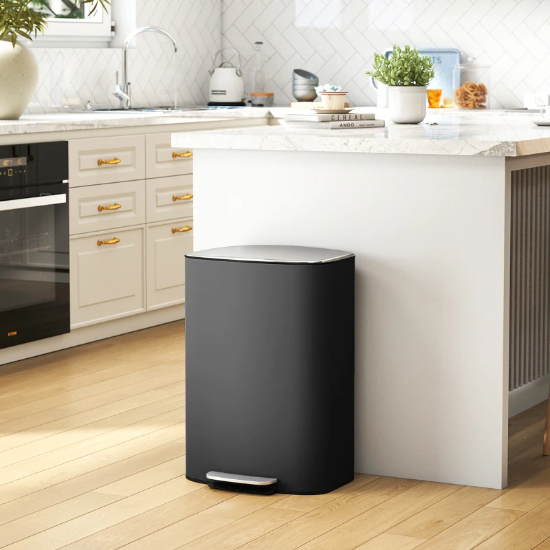 HOMCOM Poubelle cuisine 50L, poubelle à pédale, seau intérieur amovible, couvercle à fermeture douce, 45,1x36,5x62,6cm, noir