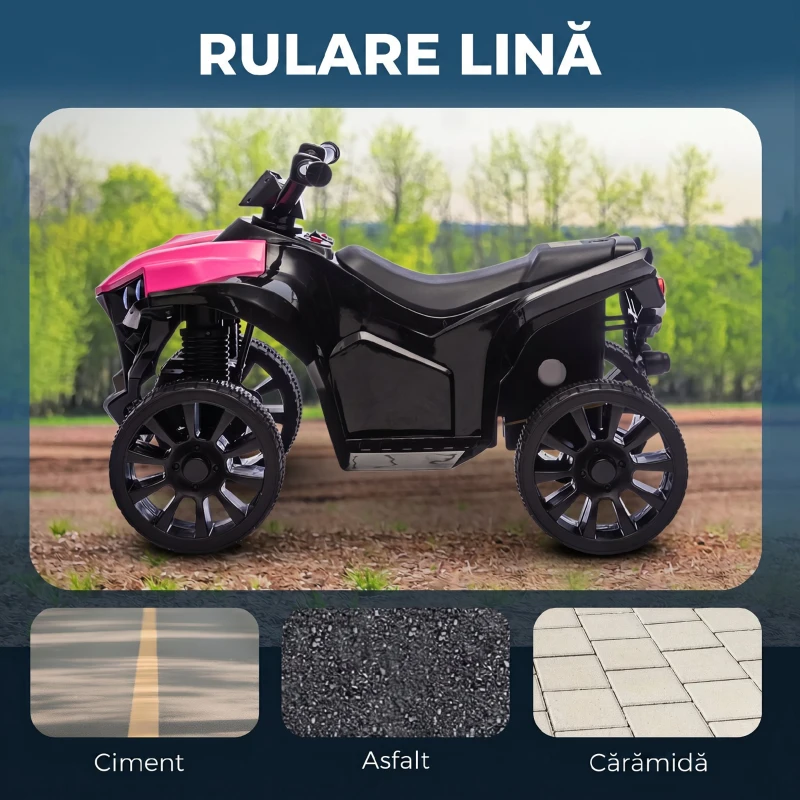 AIYAPLAY Quad Electric pentru Copii 6V, ATV cu Faruri LED și Muzică, 18-56 Luni, Roz