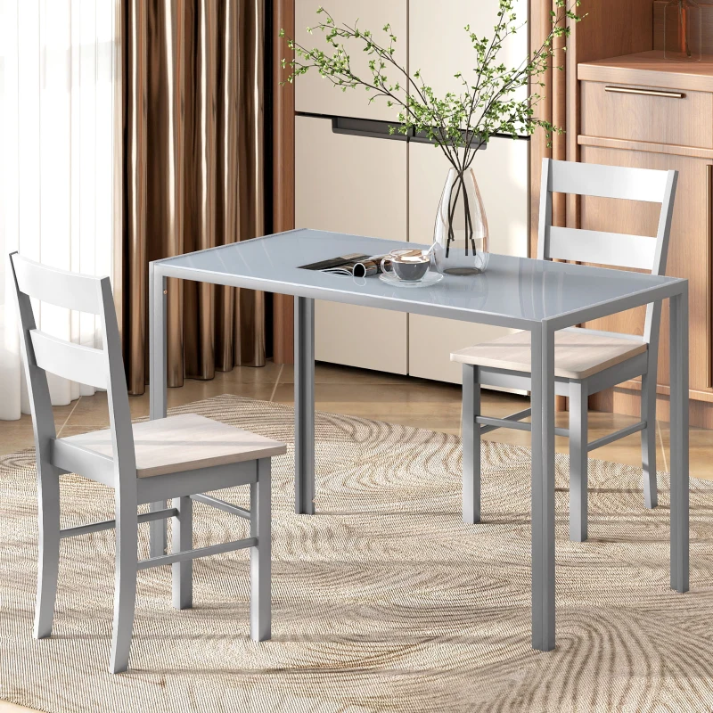 HOMCOM Mesa de Cocina de Cristal para 4-6 Personas con Patas de Metal Multifuncional para Cocina Salón 120x60x75 cm Gris