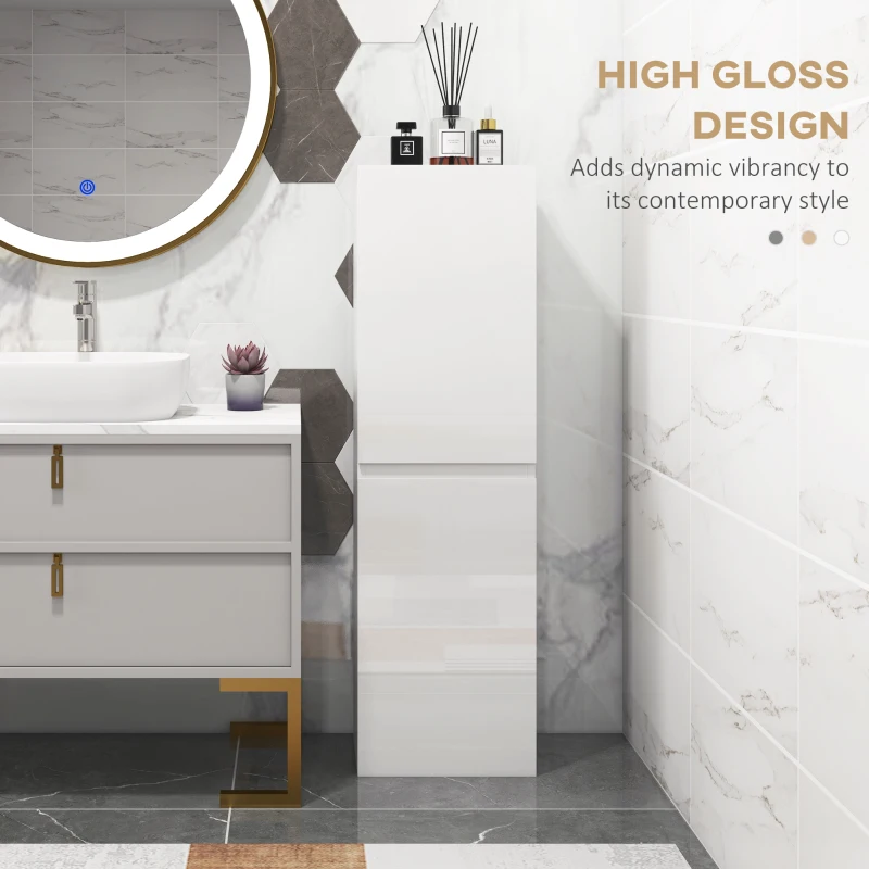 kleankin Bathroom Storage Unit, Tall Bathroom Cabinet with 2 Cupboards and Adjustable Shelves, White