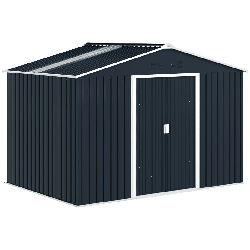 Outsunny Abri de jardin 5,4 m² 2,77 x 1,95 x 1,92 m kit de fondation incluse porte coulissante ventilations tôle acier gris foncé