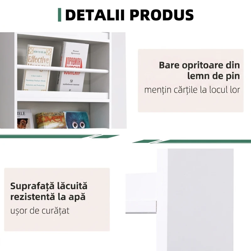 HOMCOM Etajeră de Perete cu 4 Rafturi, Librărie Suspendată din Lemn pentru Cărți, Raft Organizator Subțire, Alb, 59x12x113cm(m-6)