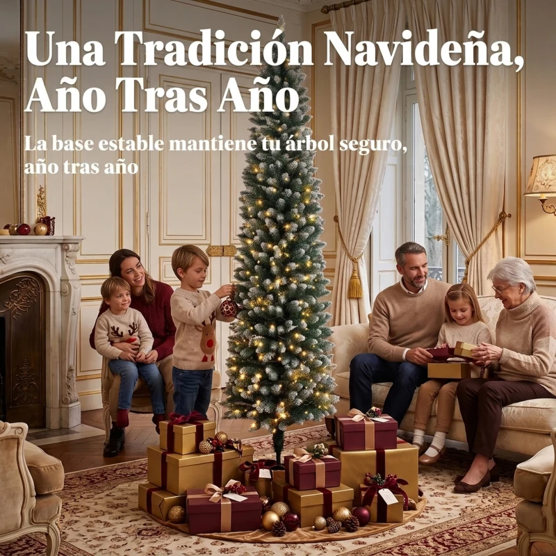 HOMCOM Árbol de Navidad Estrecho Nevado con 170 Luces LED Bicolor 180 cm 351 Ramas Ignífugo 11 Modos Mando a Distancia Verde