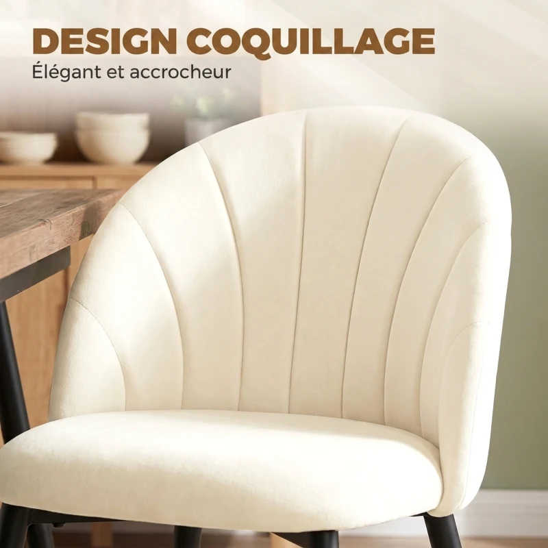 HOMCOM Lot de 2 chaises de salle à manger, chaises de cuisine rembourrées sans accoudoirs, pieds en acier, 52x55x79cm, crème
