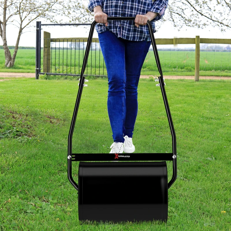 DURHAND Rodillo de Césped de Jardín Apisonadora de Césped de Acero 30L Llena de Agua o Arena Medida de Rodillo Φ32x40cm Asa Desmontable