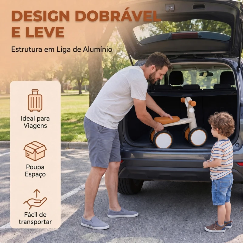 AIYAPLAY Bicicleta sem Pedais Dobrável Ultraligeira com Quadro em Alumínio, Selim e Guiador Ajustáveis, para Crianças 1-2 Anos, Creme