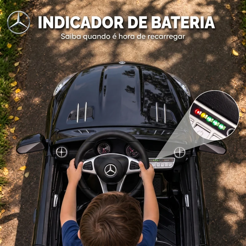 AIYAPLAY Carro Elétrico Infantil Mercedes-Benz SL500 12V com Comando à Distância 2,4 GHz, 2 Motores, Suspensão e Arranque Suave, Preto